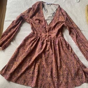 Zara fit and flare low v neck dress, pink zebra print